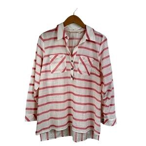 Soft Surroundings Modena Shirt Sz SP White Pink 100% Cotton Coastal Grandma